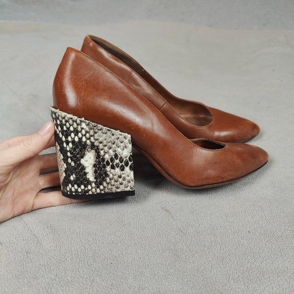 Dries Van Noten Pumps Womens 36.5 6.5 Brown Leather Snake Print Block Heel Shoes - Picture 3 of 13